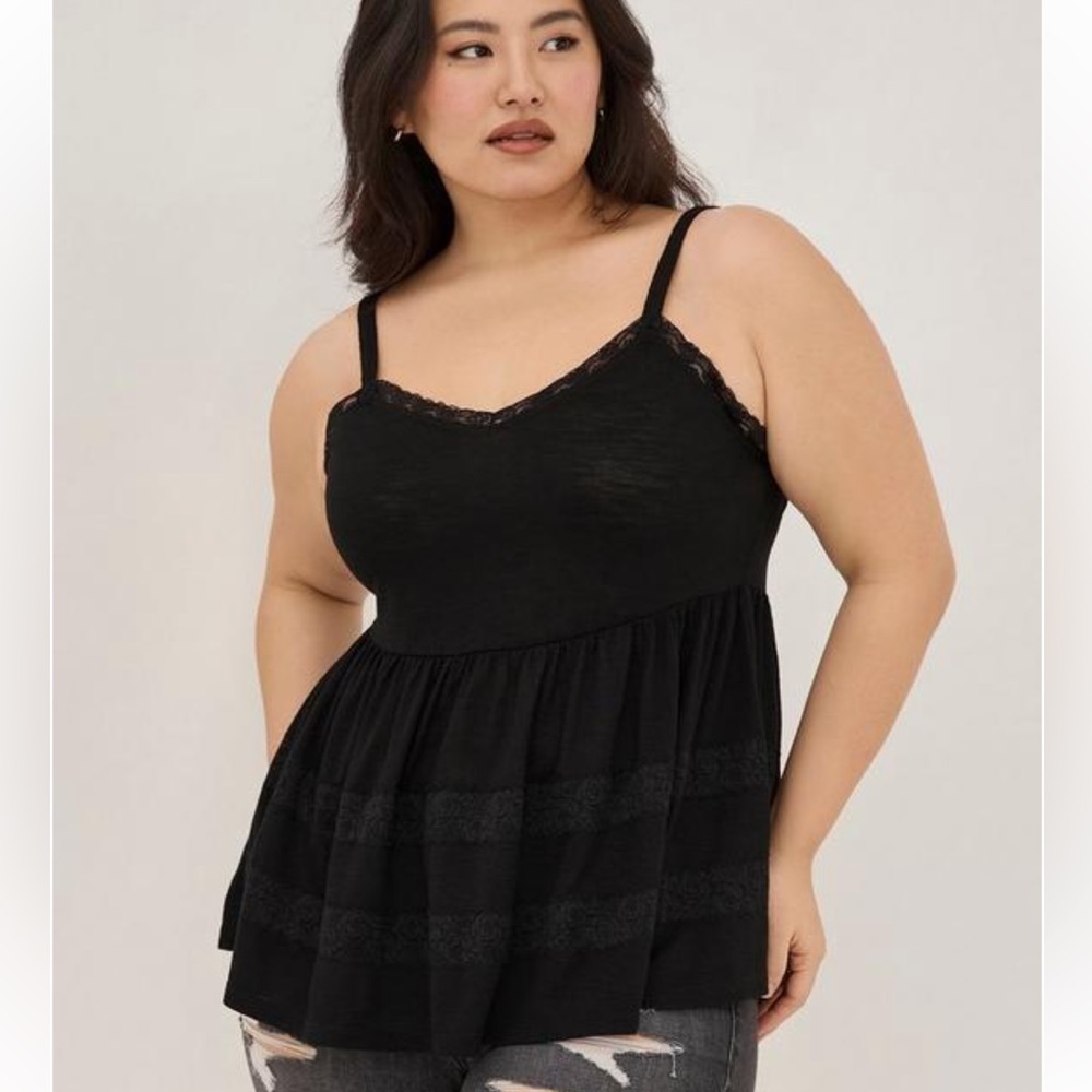 Torrid Babydoll V-Neck Lace Trim Cami - Picture 2 of 3